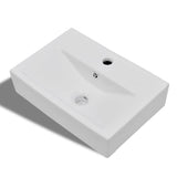 NNEVL Ceramic Bathroom Sink Basin Faucet/Overflow Hole White Rectangular