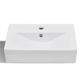NNEVL Ceramic Bathroom Sink Basin Faucet/Overflow Hole White Rectangular