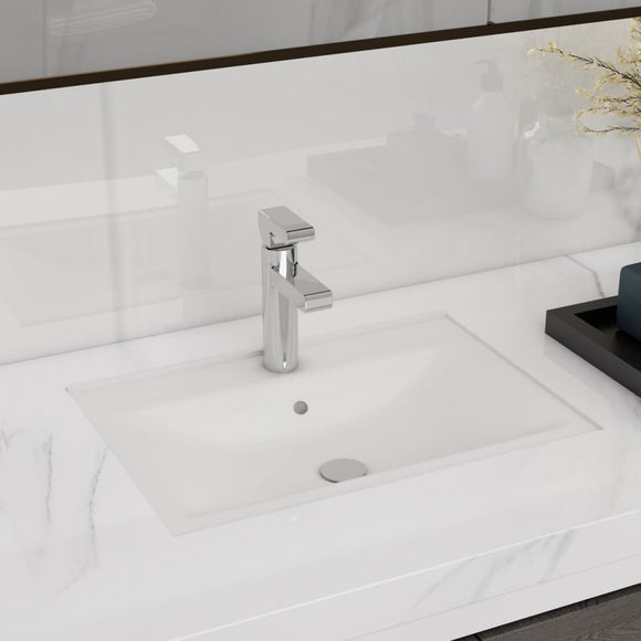 NNEVL Ceramic Bathroom Sink Basin Faucet/Overflow Hole White Rectangular