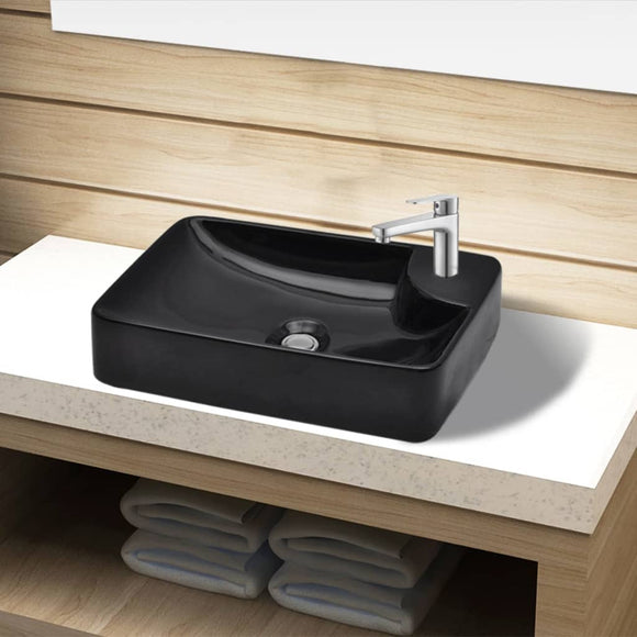 NNEVL Ceramic Bathroom Sink Basin with Faucet Hole Black