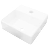 NNEVL Ceramic Bathroom Sink Basin with Faucet Hole White Square