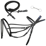 NNEVL Leather Flash Bridle with Reins and Bit Black Full