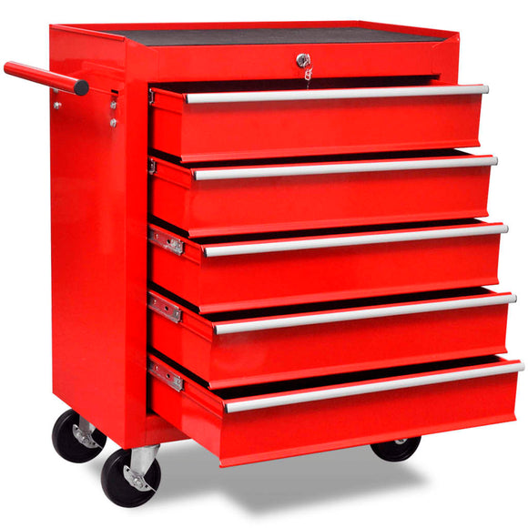 NNEVL Workshop Tool Trolley 5 Drawers Red