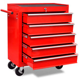 NNEVL Workshop Tool Trolley 5 Drawers Red