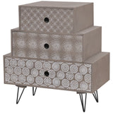 NNEVL Nightstand with 3 Drawers Grey and Brown
