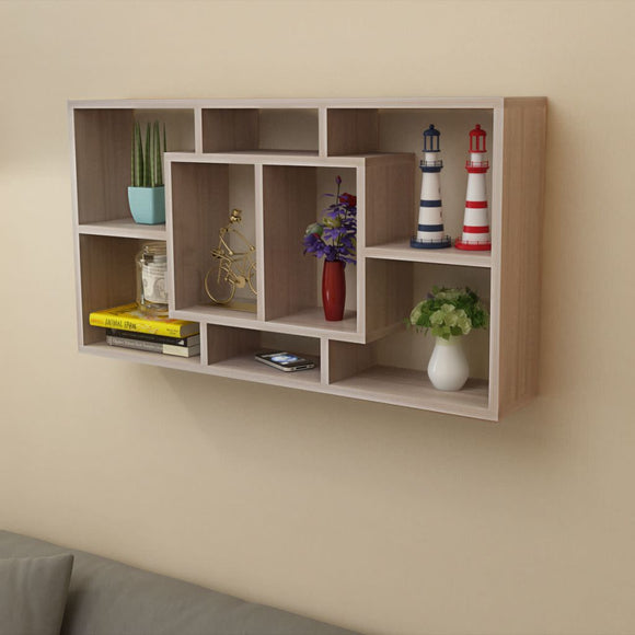 NNEVL Floating Wall Display Shelf 8 Compartments Oak Colour