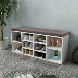 NNEVL Shoe Storage Bench 10 Compartments White