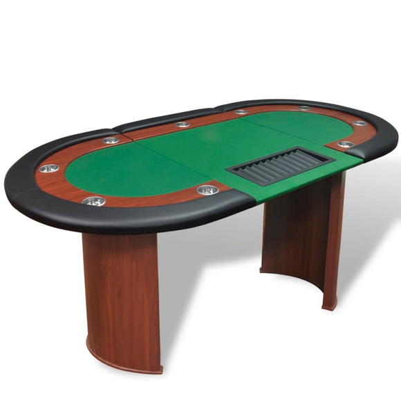 NNEVL 10-Player Poker Table with Dealer Area and Chip Tray Green