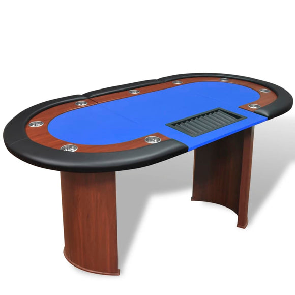 NNEVL 10-Player Poker Table with Dealer Area and Chip Tray Blue