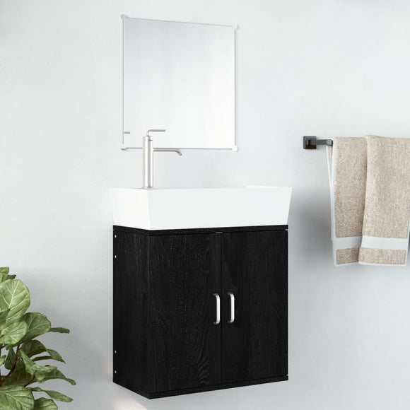 NNEVL 2 Piece Bathroom Furniture Set Black Engineered Wood