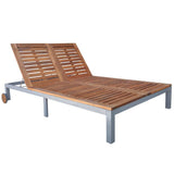 NNEVL Double Sun Lounger with Wheels Solid Acacia Wood