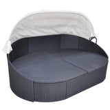 NNEVL Outdoor Lounge Bed with Canopy Poly Rattan Black