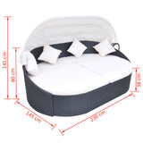 NNEVL Outdoor Lounge Bed with Canopy Poly Rattan Black