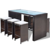 NNEVL 7 Piece Garden Bar Set with Cushions Poly Rattan Brown