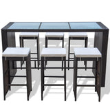 NNEVL 7 Piece Garden Bar Set with Cushions Poly Rattan Brown