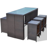 NNEVL 7 Piece Garden Bar Set with Cushions Poly Rattan Brown