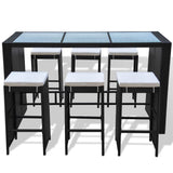 NNEVL 7 Piece Garden Bar Set with Cushions Poly Rattan Black