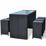 NNEVL 7 Piece Garden Bar Set with Cushions Poly Rattan Black