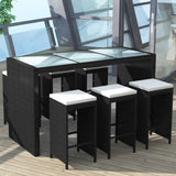 NNEVL 7 Piece Garden Bar Set with Cushions Poly Rattan Black