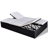 NNEVL Double Sun Lounger with Cushion Poly Rattan Black