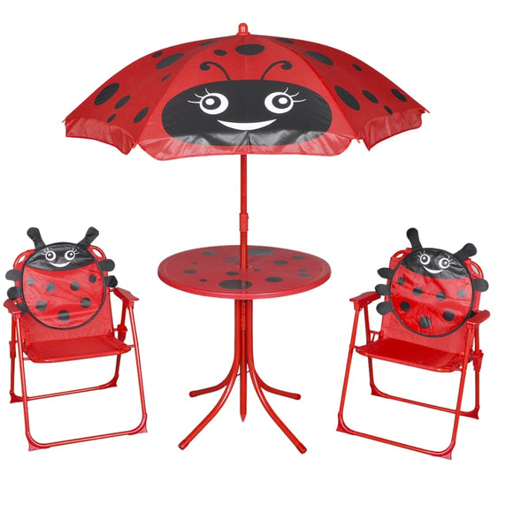 NNEVL 3 Piece Kids' Garden Bistro Set with Parasol Red