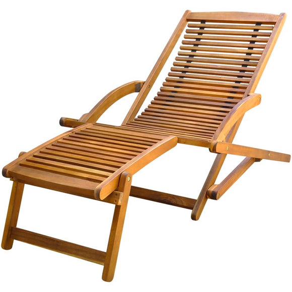 NNEVL Deck Chair with Footrest Solid Acacia Wood
