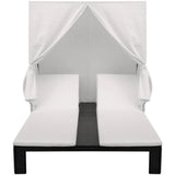 NNEVL Double Sun Lounger with Curtain Poly Rattan Black