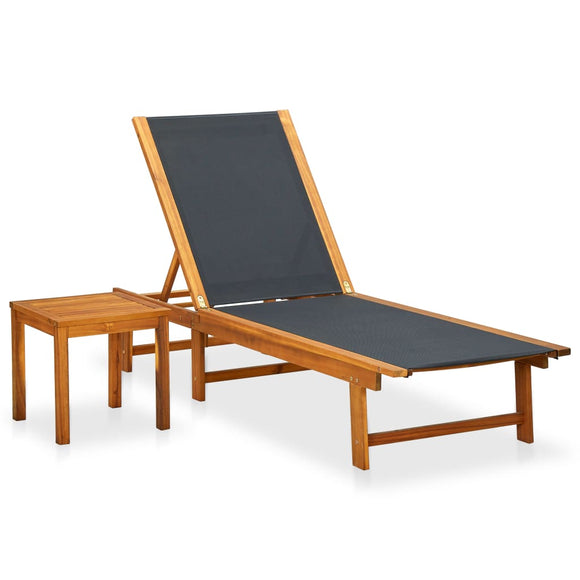 NNEVL Sun Lounger with Table Solid Acacia Wood and Textilene