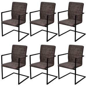 NNEVL Cantilever Dining Chairs 6 pcs Brown Faux Leather