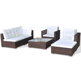NNEVL 6 Piece Garden Lounge Set with Cushions Poly Rattan Brown