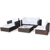 NNEVL 6 Piece Garden Lounge Set with Cushions Poly Rattan Brown