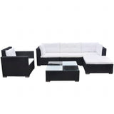 NNEVL 6 Piece Garden Lounge Set with Cushions Poly Rattan Black