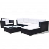 NNEVL 6 Piece Garden Lounge Set with Cushions Poly Rattan Black