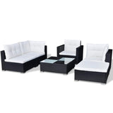NNEVL 6 Piece Garden Lounge Set with Cushions Poly Rattan Black