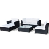 NNEVL 6 Piece Garden Lounge Set with Cushions Poly Rattan Black
