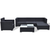NNEVL 6 Piece Garden Lounge Set with Cushions Poly Rattan Black