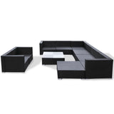 NNEVL 10 Piece Garden Lounge Set with Cushions Poly Rattan Black
