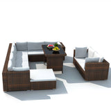NNEVL 10 Piece Garden Lounge Set with Cushions Poly Rattan Brown