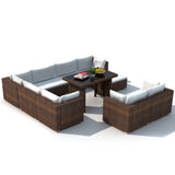 NNEVL 10 Piece Garden Lounge Set with Cushions Poly Rattan Brown