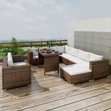 NNEVL 10 Piece Garden Lounge Set with Cushions Poly Rattan Brown