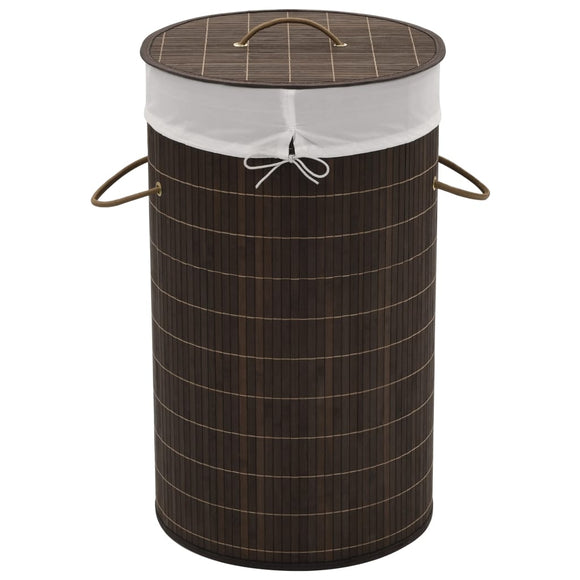 NNEVL Bamboo Laundry Bin Round Dark Brown