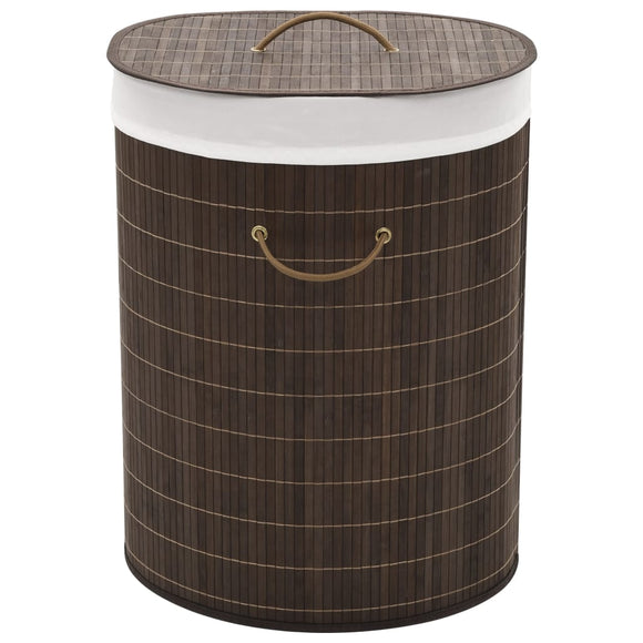 NNEVL Bamboo Laundry Bin Oval Dark Brown