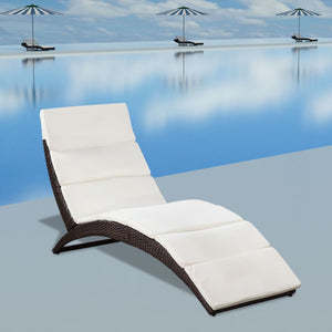 NNEVL Folding Sun Lounger with Cushion Poly Rattan Brown