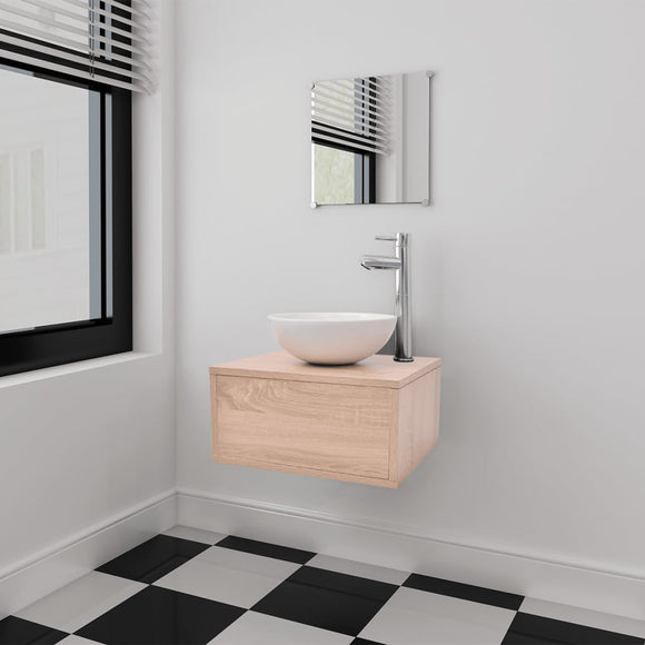 NNEVL Three Piece Bathroom Furniture and Basin Set Beige