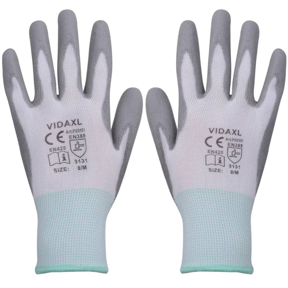 NNEVL Work Gloves PU 24 Pairs White and Grey Size 8/M