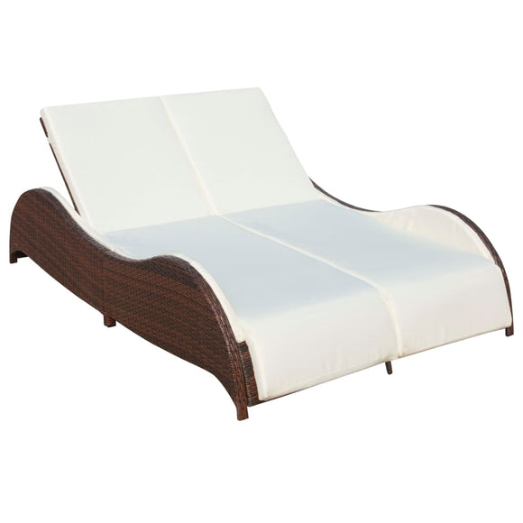 NNEVL Double Sun Lounger with Cushion Poly Rattan Brown