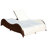 NNEVL Double Sun Lounger with Cushion Poly Rattan Brown