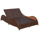 NNEVL Double Sun Lounger with Cushion Poly Rattan Brown