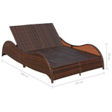 NNEVL Double Sun Lounger with Cushion Poly Rattan Brown