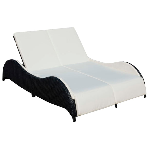 NNEVL Double Sun Lounger with Cushion Poly Rattan Black